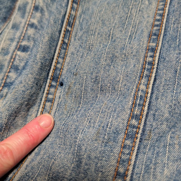 Vintage Faded Glory Mens L Blue Denim Hooded Jacket Quilted Lined Distressed - Picture 6 of 11